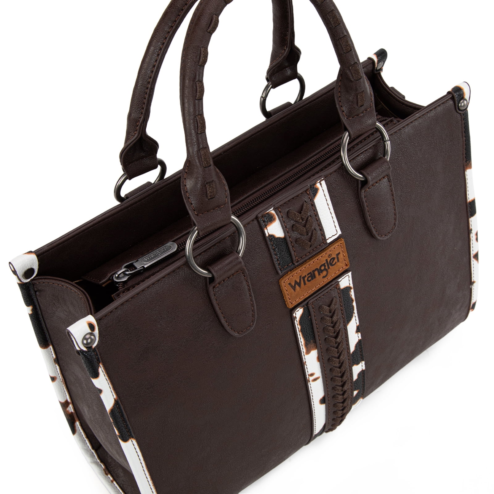 Wrangler Cow Print Tote Bag for Women Western Purse Boho Top Handle Satchel Handbag, Cow-Coffee