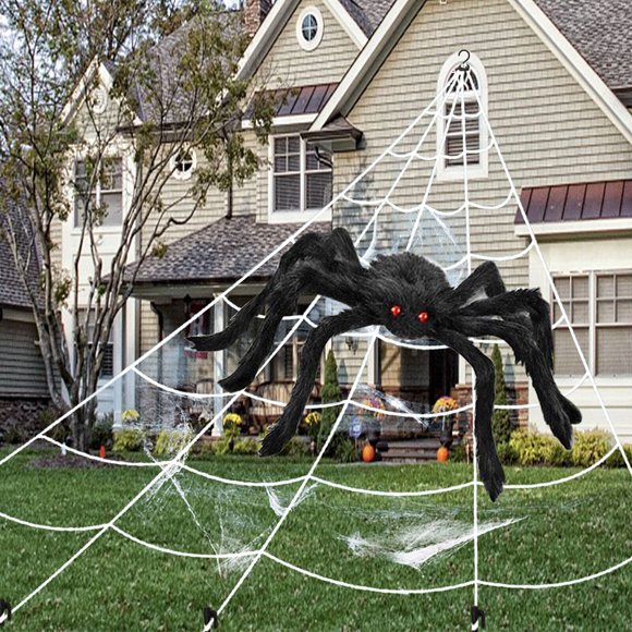 Yeacher Halloween Decorations Outdoor 23ft Giant Halloween Spider Web + 60 inch Giant Spider, Triangle
