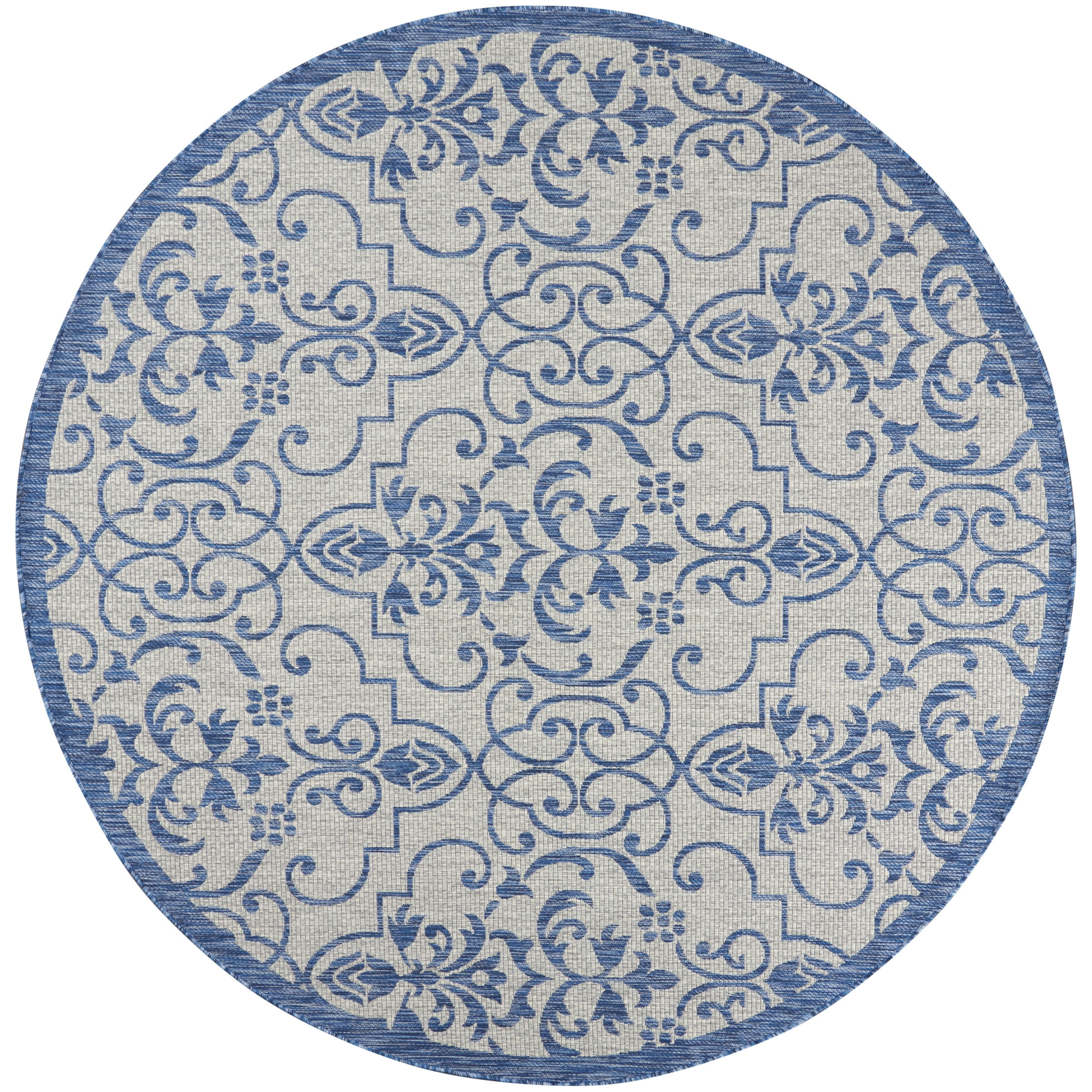 Nourison Country Side 7’10” x Round Ivory Blue Farmhouse Rug