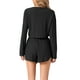 thumbnail image 3 of INSPIRAR CHIC Pijamas de mujer para estar en casa, tops de manga larga con corte y pantalones cortos con abertura, conjuntos XS en negro, 3 of 5