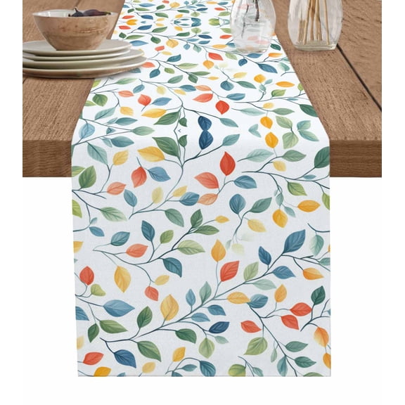 Colorful Botanical Table Runner 72 Inches, Watercolor Country Summer Leaves Bed Runner Dresser Scarves Tabletop for Indoor Outdoor Parties/Ceremony/Banquet, 13" x 72"