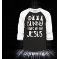 thumbnail image 2 of Shop4Ever Men's No Bunny Loves Me Like Jesus Easter  Raglan Baseball Shirt Medium Black/White, 2 of 4
