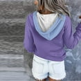 thumbnail image 4 of Lenpel Women's Fashion Hoodies Long Sleeve Quarter Button Drawstring Hooded Sweatshirts Casual Loose Pullover Tops(Purple,Small), 4 of 6