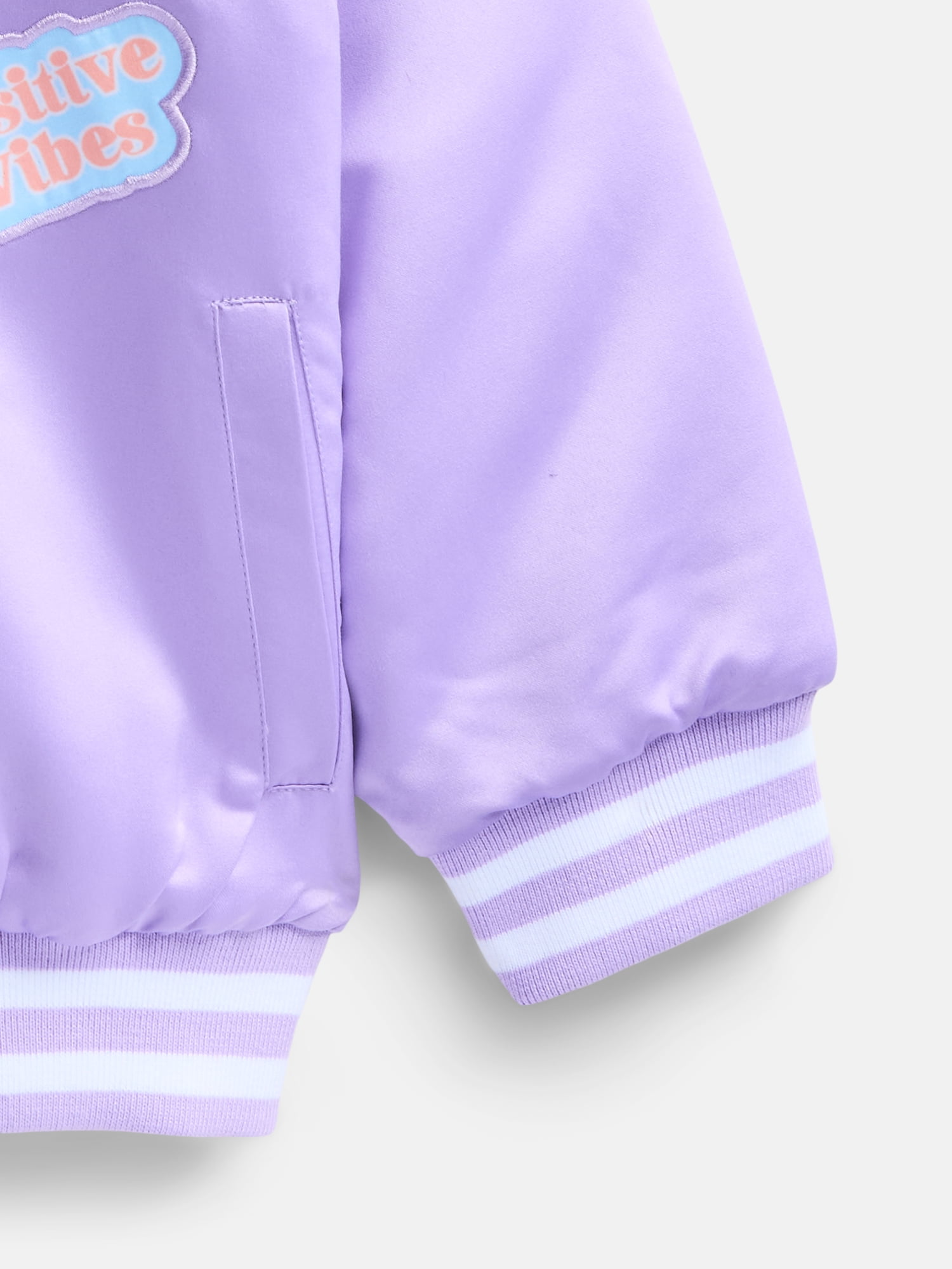 Stitch Girls' Graphic Patch Varsity Sateen Jacket with Long Sleeves, Sizes 4-12