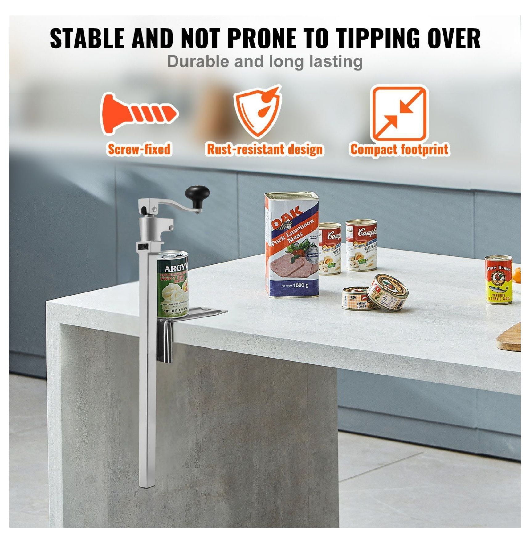 Commercial Can Opener, Heavy Duty Manual Can Opener for Large Cans - Up to 15.75", Restaurant Grade Tabletop Can Opener with Adjustable Height, Stainless Steel Blades