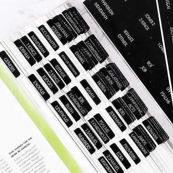 Reposition Laminated Bible Tabs, Large Print Stickers, Easy to Read and Apply Bible Tabs for Women and Man (Luxury Black)