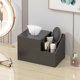 thumbnail image 3 of Soporte para caja de pañuelos - Organizador de mesita de noche multifunción cuadrado de bambú, caja de almacenamiento de pañuelos para dormitorio, baño, oficina; los compartimentos contienen iPad,, 3 of 6