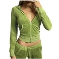 thumbnail image 3 of Women's Velour Hoodie Jacket Coat Long Sleeve Cropped Full Zip Hooded Sweatshirt Winter Fleece Solid Lounge Outwear Y2K Clothes, 3 of 5