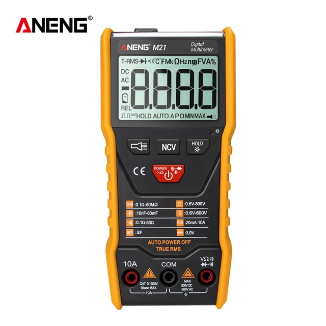TFixol ANENG M21 Compact Digital Multimeter with Auto-Ranging, Backlit LCD, 6000 Counts, Measures Voltage/Current/Resistance, Yellow, Battery Not Included