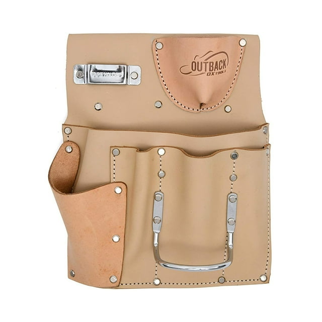 OX Tools Trade Series 7 Pocket Heavy Duty Suede Leather Fastener Pouch, Tan