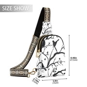 Black Birds and Flowers Women's PU Leather Crossbody Bag, Dual Zipper Pockets, Adjustable Strap, Water Resistant