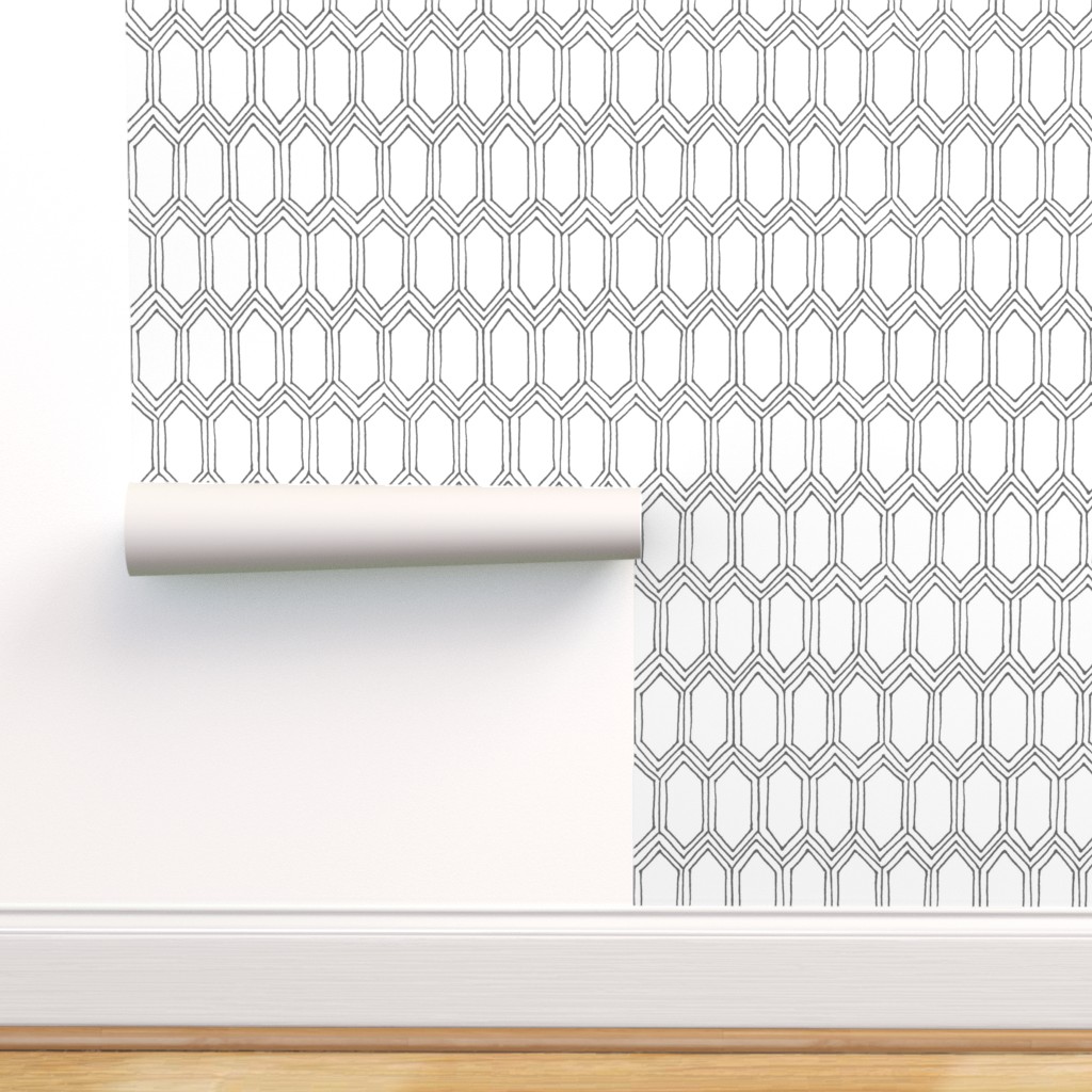 Commercial Grade Wallpaper Swatch Elongated Hexagons Black White