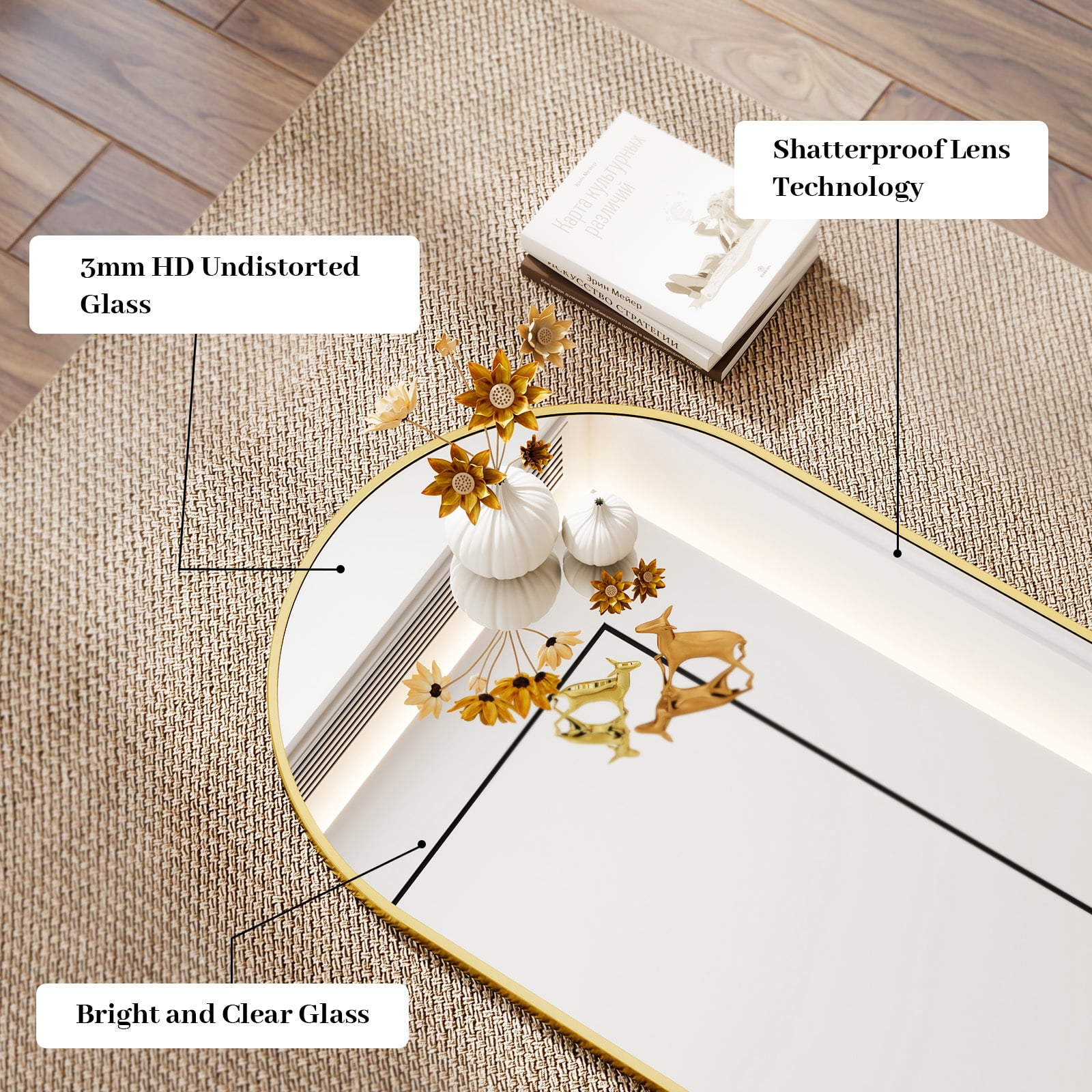 Anyrose Oval Bathroom Mirror Wall Mirror 17" x 30", Gold
