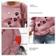 thumbnail image 5 of Top de mujer, moda holgada, cuello redondo, manga larga, poliéster, suave, transpirable, lavable a máquina, ropa rosa roja (estampado de pata de perro negro) L, 5 of 5