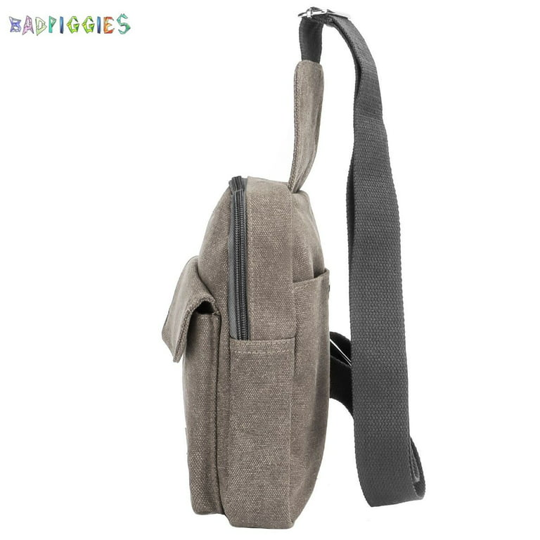 BadPiggies Men Canvas Sling Bag Small Crossbody Backpack Shoulder Casual  Daypack Rucksack for Outdoor Cycling Hiking Travel (Gray)