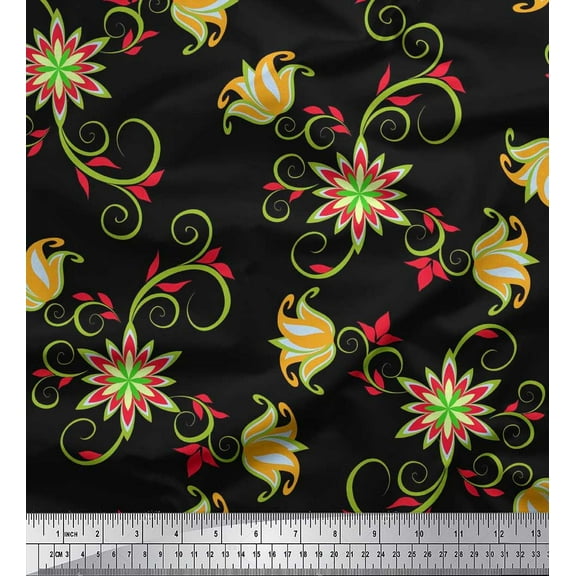 Soimoi Cotton Duck Fabric Swirls & Floral Artistic Print Sewing Fabric Yard 42 Inch Wide