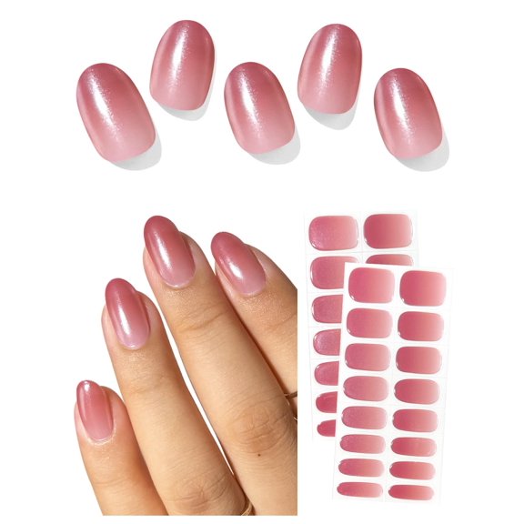 Tiras de gel para uñas AutyAmee, semicuradas, cromado y rojo carmín, 30 unidades