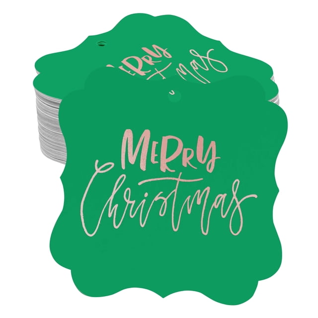 Inkdotpot Pack Of 100 Merry Christmas Paper Tags DIY Craft Bracket Shape Real Rose Gold Foil Hang Tags