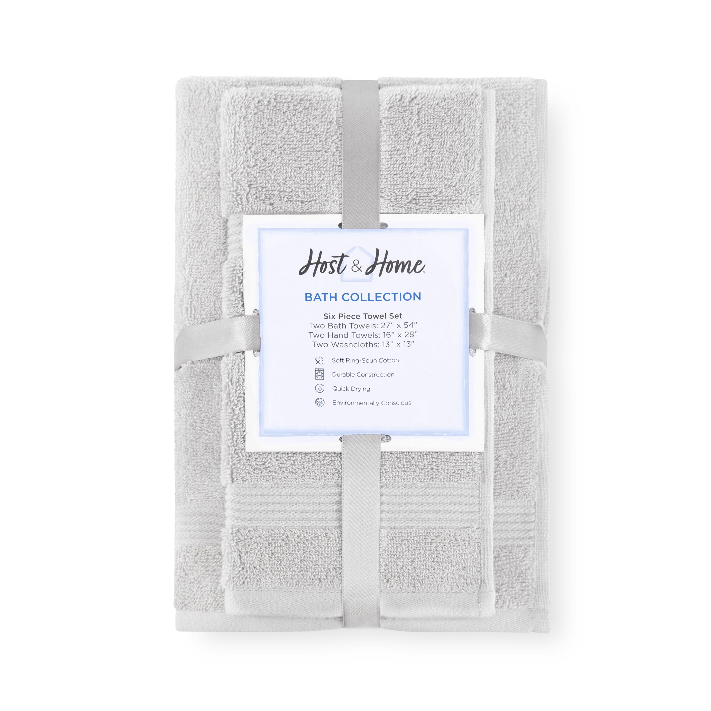 Host & Home Cotton 6-Piece Bath Towel Set - Soft & Absorbent - Light Grey