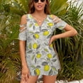 thumbnail image 3 of Lemon Pattern Womens Summer V Neck Zipper Top Short Sleeve T Shirt Off Shoulder Top Casual Classy Loose Shirts, 3 of 7
