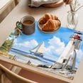 thumbnail image 3 of Summer Beach Placemats Set of 6 Retro Lighthouse Sailing Nautical Place Mats Indoor Wipeable Table Mats Washable Cloth Dining Table Placemats for Kitchen Holiday Party Home Decor 13x19 Inch, 3 of 9