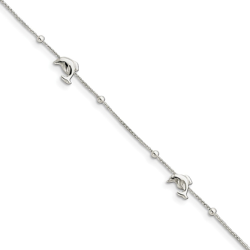 925 Sterling Silver Polished and Textured Dolphin Anklet 9inch Ideal Gifts For Women