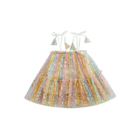 

Canrulo Infant Newborn Baby Girls Spaghetti Strap Tutu Dress Tie-Up Layered Sequins Tulle Dress Princess Party Dress Outfits Colorful 6-12 Months