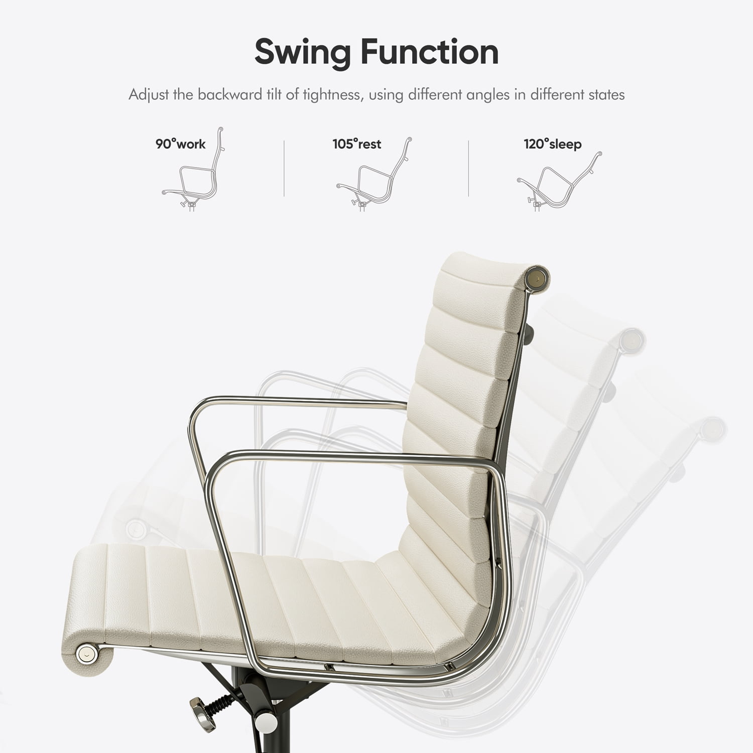 Mid Back Office Chair Ergonomic Office Chair Swivel Leather Task Chair with Lumbar Support,Adjustable Height,White