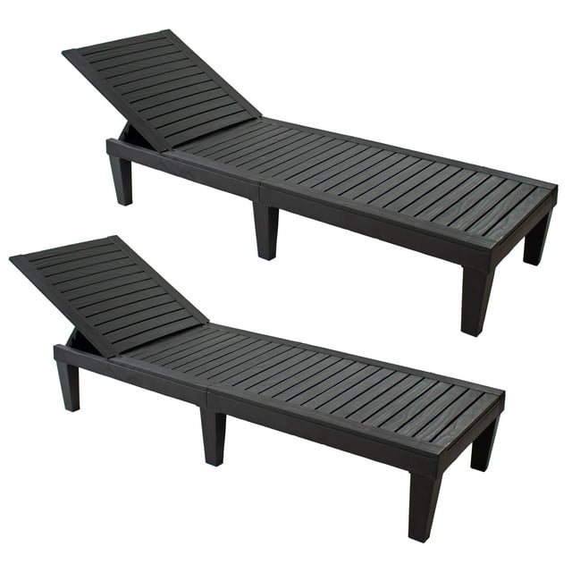 Sunnydaze Decor Chaise Longue Réglable à 5 Positions avec Design Aspect Bois - Ensemble de 2, Noir