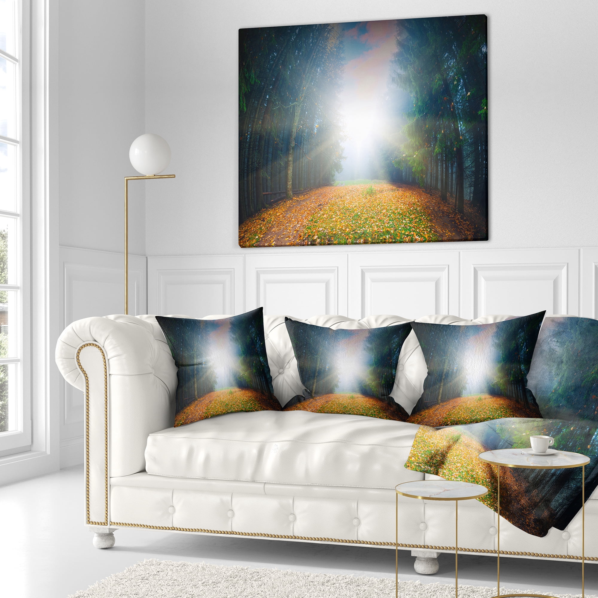 Designart Rising Sun Over Colorful Forest - Landscape Photo Throw Pillow - 18x18