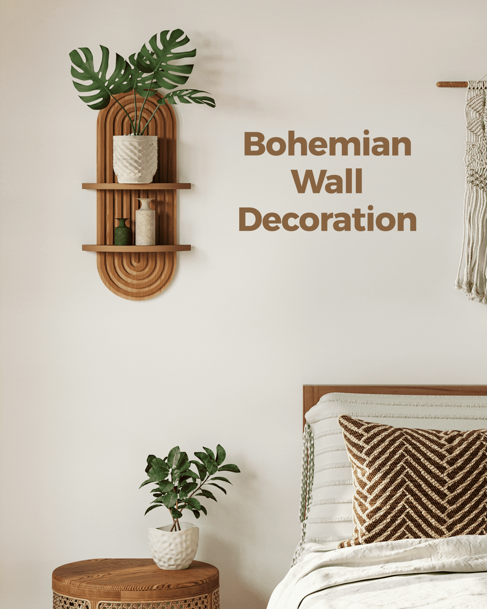 Bamworld Brown Plant Wall Shelf, Mid Century Modern Decor Hanging Plant stand, 2-Tier Wooden Floating Shelves for Home, Bathroom Bedroom Living Room