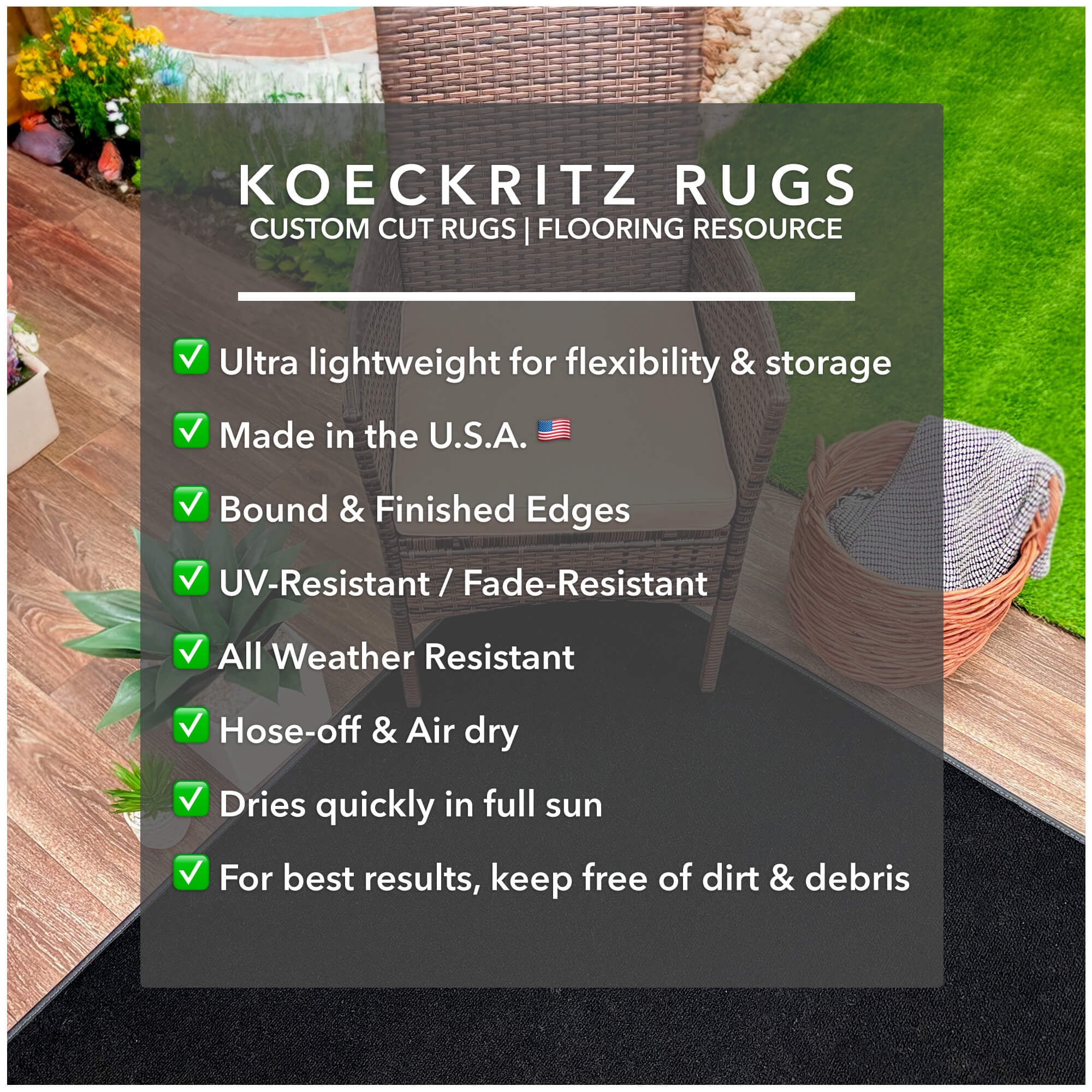 Koeckritz Rugs 12'x18' Black Indoor-Outdoor Slim Economy Area Rug, Durable & Practical
