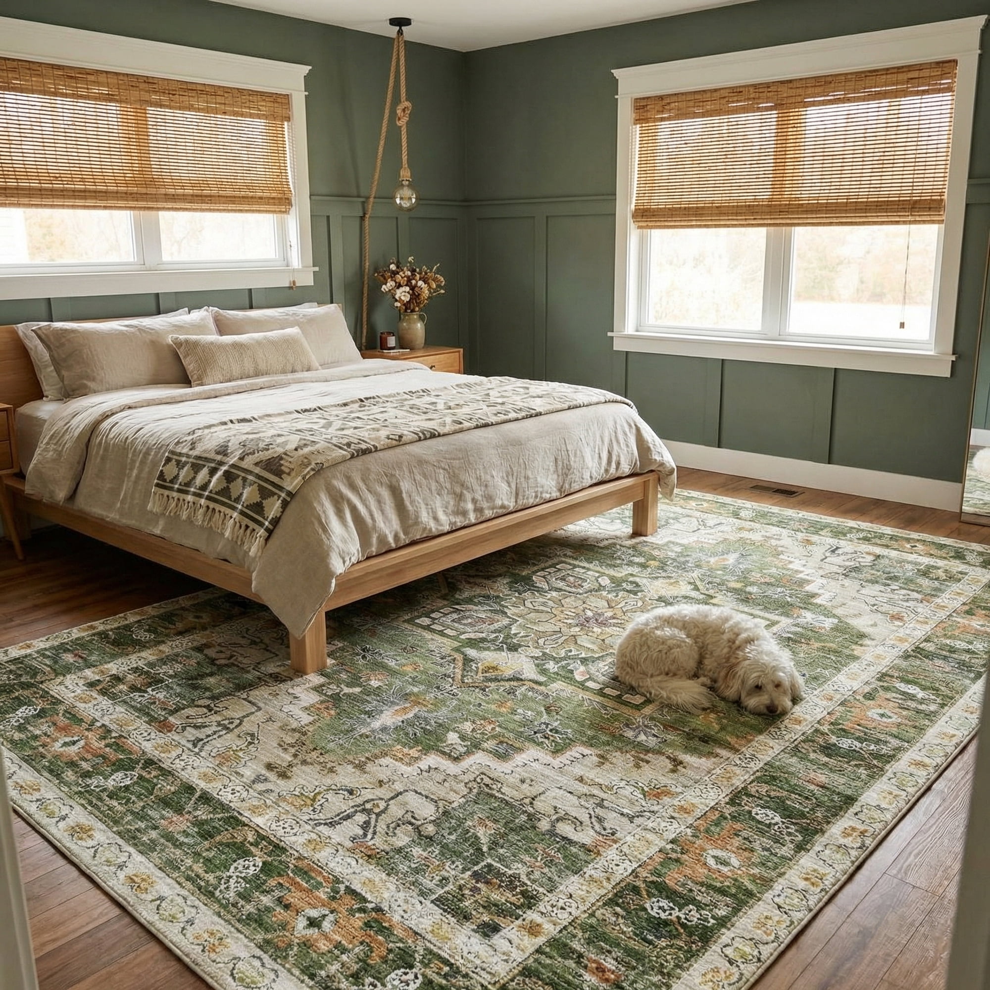 Kokia 6x9 Oriental Area Rug Living Room Washable Non Slip Boho Soft Rugs Bedroom Dining Room Decor-Green