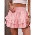 thumbnail image 5 of Women'S High Waist Ruffle Mini Skirt Tiered Short Skirt with Shorts Underneath Pink S, 5 of 6