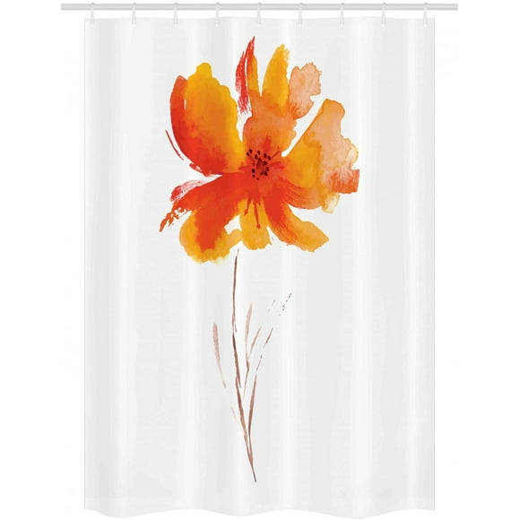 HTOOQ Watercolor Flower Stall Shower Curtain, Single Poppy Flower on Plain Clear Background Nature Inspired Romantic, Fabric HTOOQ Decor Set with Hooks, 54" X 78", White Orange