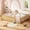 Natural, variant on Leumius Queen Floor Bed with Full-Length Guardrails, Kids Montessori Floor Bed with Beside Book Shelf for Boys Girls Beige