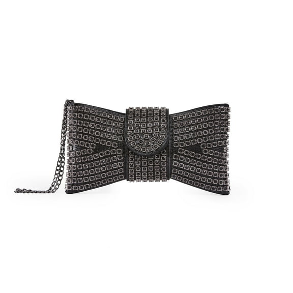Dazzling bow evening clutch bag, Ivy bag black