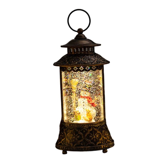 Linterna de bola de nieve musical navideña, regalo de Navidad con asa, luz de noche, linterna de bola de nieve iluminada para decoración de ventanas Muñeco de nieve