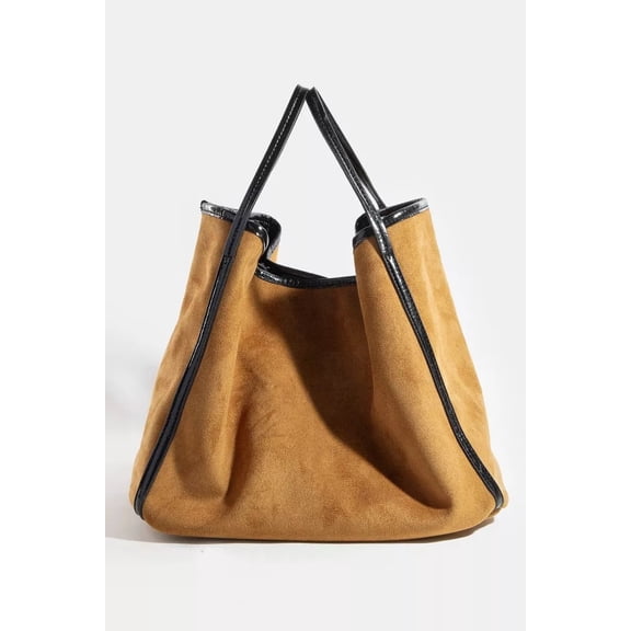I am a Fashion Junky Fame Suede Tote Faux Leather Trim Shoulder Strap - One Size