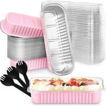 CEYAZYE 30Pcs Mini Baking Pans with Lids and Spoons Set 6.8 Oz Rectangular Aluminum Foil Baking Pan Lids Leak Proof Design for Baking(Pink)