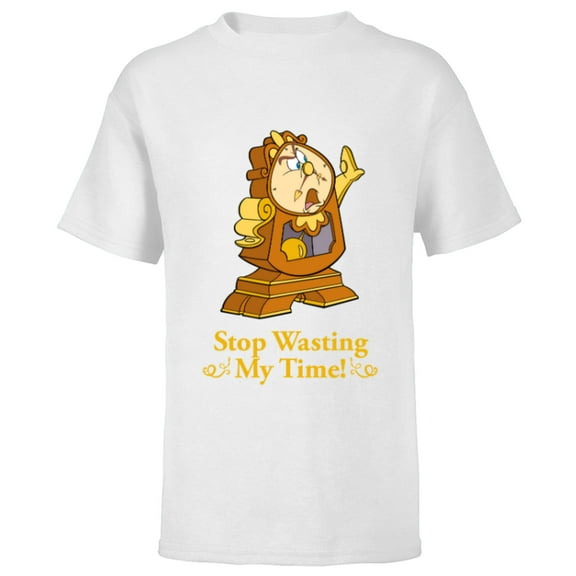 Disney Beauty and the Beast Cogsworth Stop Wasting My Time - Short Sleeve T-Shirt for Kids - Customized-White