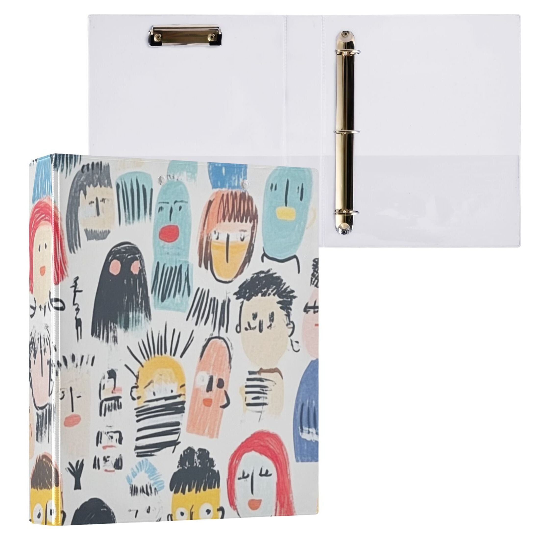 Doodle Faces 3 Ring Binders 1.5 inch Hardcover File Folders with Interior Pockets A4 Size Organizer for School Office Hospital