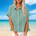 thumbnail image 6 of Posijego Womens Summer Linen Tops Short Sleeve Collared Button down Shirts Business Casual Work Office Blouses, 6 of 9