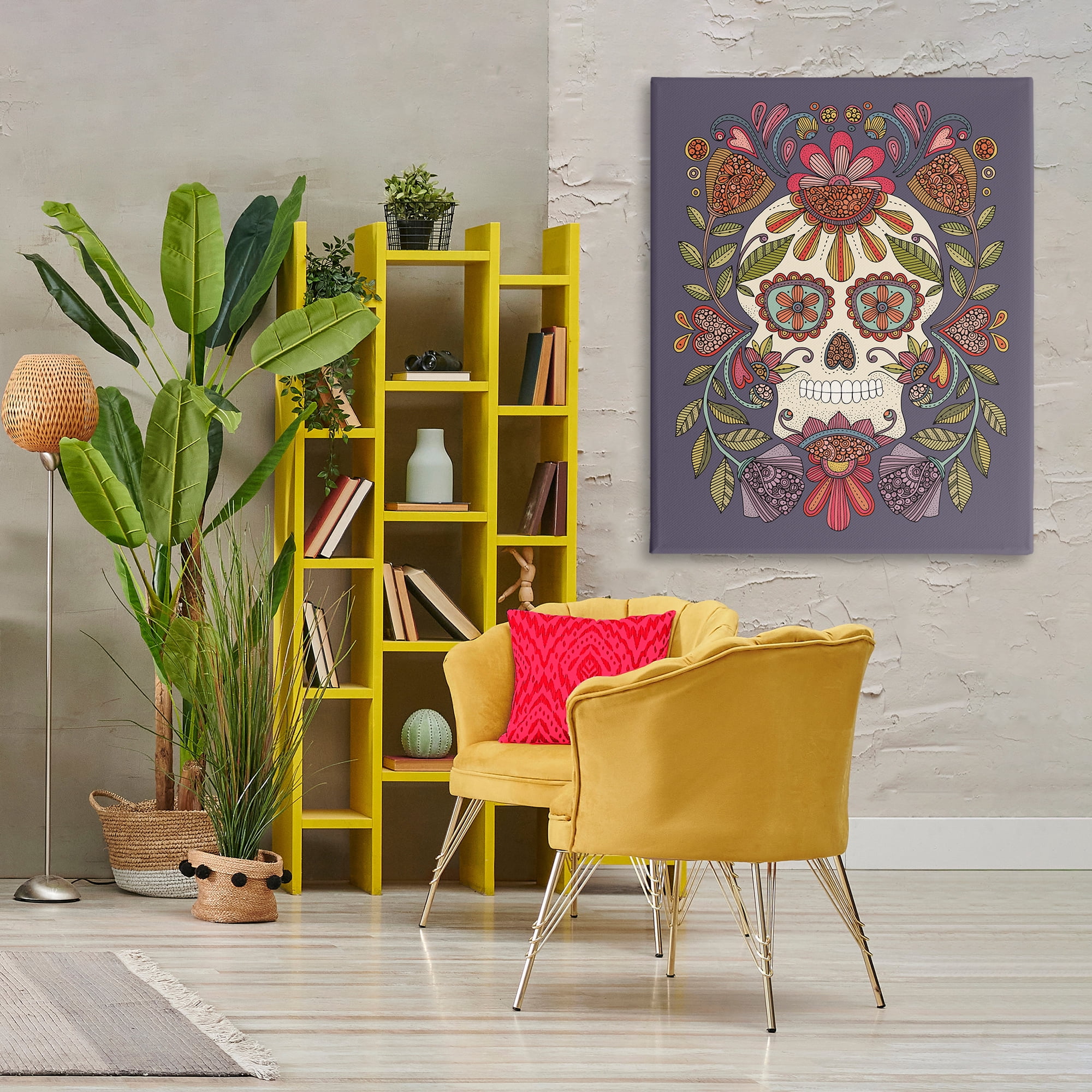 Stupell Industries Patterned Sugar Skull Holiday Painting Gallery Wrapped Canvas Art Print Wall Art, 36 x 48
