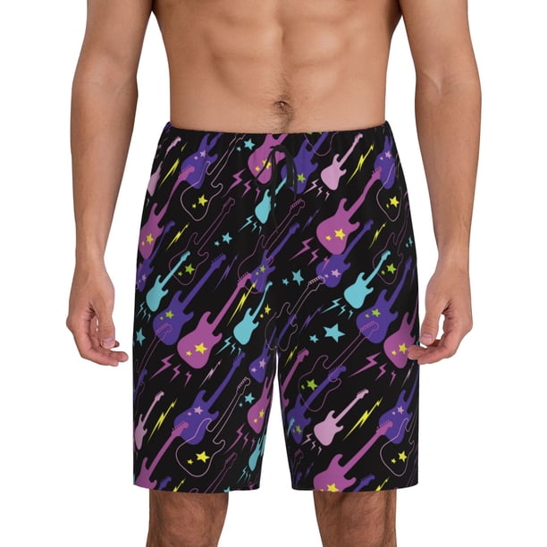 Fotbe Colorful Guitar Pantalones Cortos de Pijama para Hombre, Ropa de Dormir, Pantalones de Pijama Cortos para Hombre-Medium