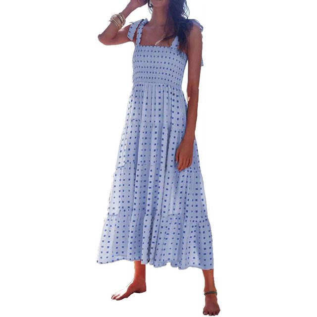 Brewee Robe Bohème à Imprimé Floral Été 2024 pour Femmes Bretelles Spaghetti Volants Robe Longue Maxi de Plage
