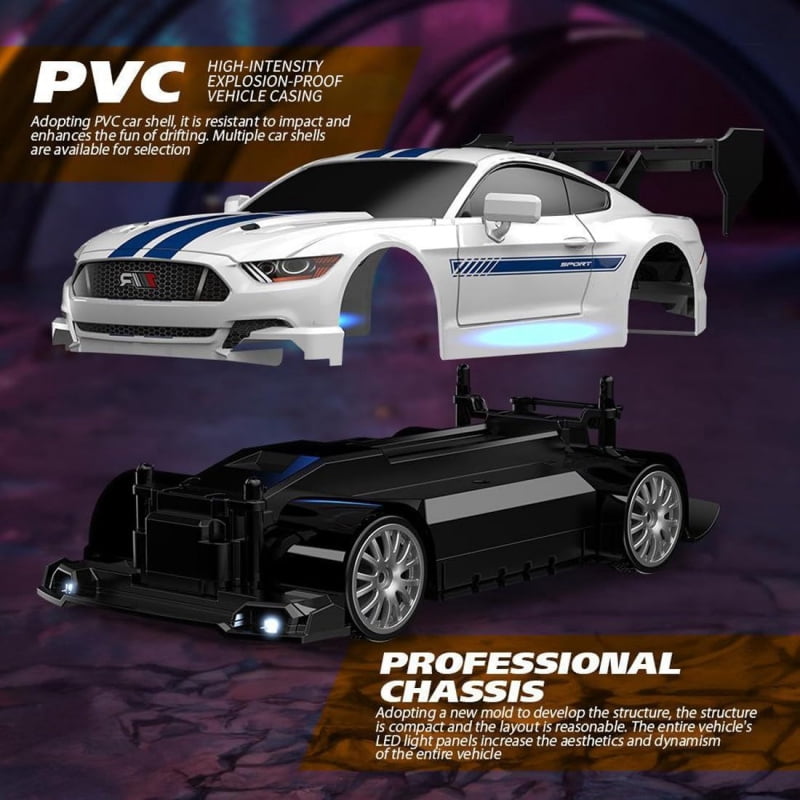 ATJIA RC Drift Car 1:24 Scale 4WD 2.4GHz 30KM/H High Speed Racing Sport Toy Car with LED Lights Racing and Drift Wheels