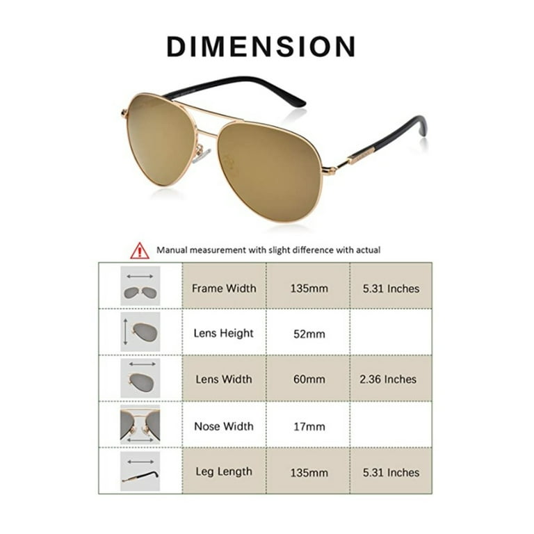 LUENX Aviator Sunglasses for Unisex Polarized Mirror with Case UV 400 Protection 60MM Light Brown New