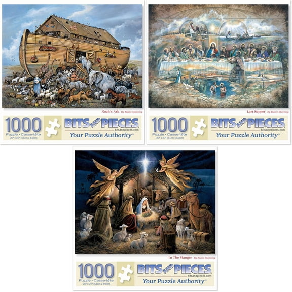 Bits and Pieces Jigsaw Puzzles Bible Nativity 1000 Piece Set of Three 20" x 27"