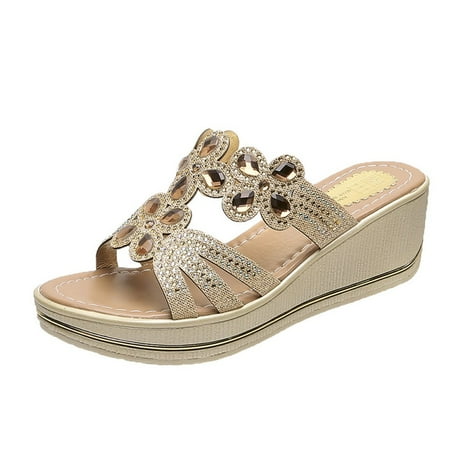 

Women Ladies Bohemia Wedges Thick Peep Toe Sandals Slippers Shoes